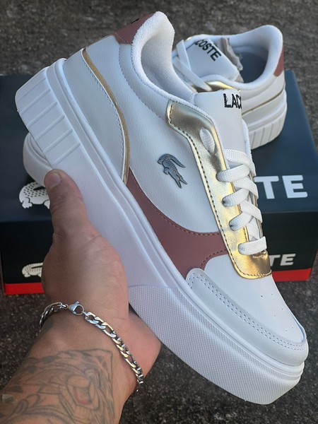 Tênis Lacoste Feminino NG Branco, Nude e Dourado