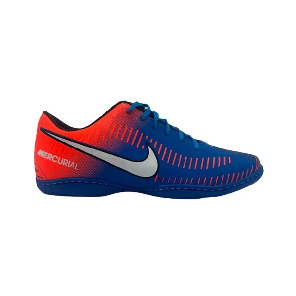 Chuteira Nike Mercurial Azul e Laranja Futsal